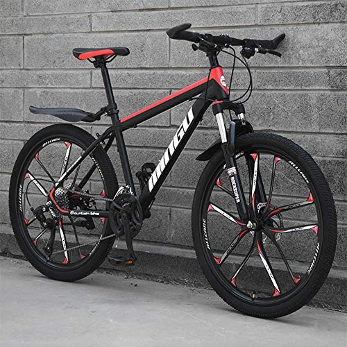 Mountainbike : 26 Zoll Mountainbike, geeignet ab 150 cm, Scheibenbremse, Vollfederung, Jungen-Fahrrad & Herren-Fahrrad, Black red, 21 Speed