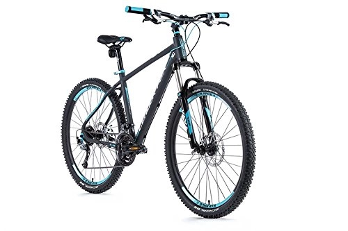 Mountainbike : 27, 5 " Zoll Alu MTB Fahrrad LEADER FOX Esent Shimano 27 Gang Scheibenbremsen grau blau Rh 36cm
