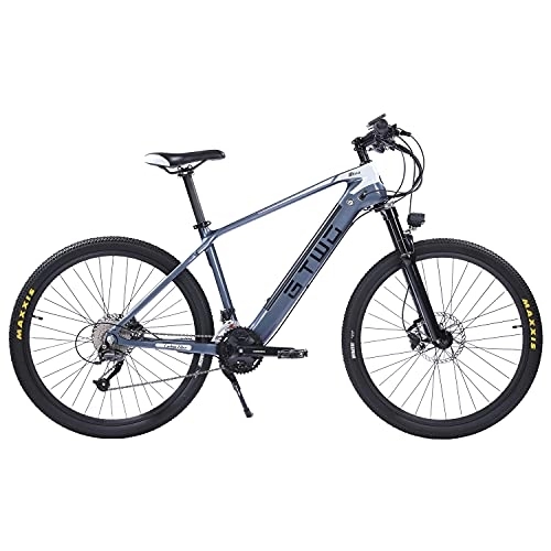 Mountainbike : 27, 5 Zoll elektrisches Kohlefaser-Fahrrad, pneumatische Stoßdämpfer-Vordergabel, 27-Gang-Mountainbike (Grau weiß)