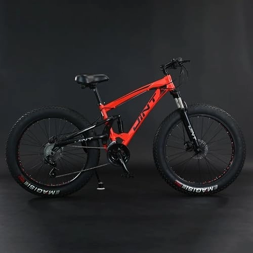 Mountainbike : 360Home Fat Bike Mountainbike Fahrrad vollgefedertes Fahrrad mit großem Reifen Fully 26 Zoll Schwarz (Rot, 9 Gänge)