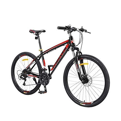Mountainbike : AEDWQ 21-Gang Mountainbike, 26-Zoll-Aluminium-Legierung Rahmen, Doppelaufhebung Doppelscheibenbremse Fahrrad, Spoke MTB Reifen, Schwarz, Rot,