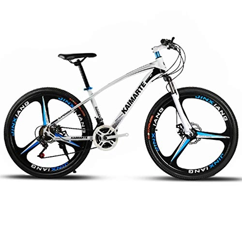 Mountainbike : Aigrun 26-Zoll-Mountainbike 21-Gang-Fahrrad Mit Hohem Kohlenstoffstahlrahmen Und Doppelscheibenbremsen Fahrrad Speichenrad Und Messerrad-3 Messer Weiß Schwarz