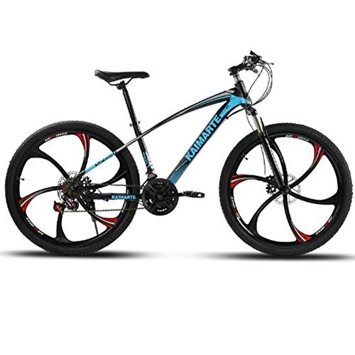 Mountainbike : Aigrun 26-Zoll-Mountainbike 21-Gang-Fahrrad Mit Hohem Kohlenstoffstahlrahmen Und Doppelscheibenbremsen Fahrrad Speichenrad Und Messerrad-6 Messer Schwarz Blau