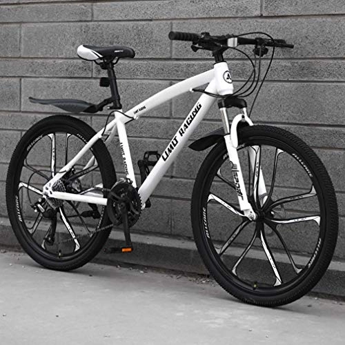 Mountainbike : AISHFP Adult Mountainbike, High-Carbon Stahlrahmen Strand Fahrrad, Doppelscheibenbremse Off-Road Schnee Bikes, 24-Zoll-Ten Messer Magnesiumlegierung Integrierte Räder, Weiß, 27 Speed
