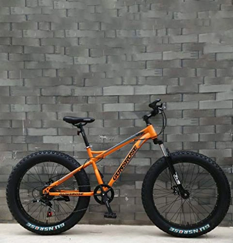 Mountainbike : AISHFP Fat Tire Adult Mountainbike, Doppelscheibenbremse / High Carbon Carbon Frame Cruiser Bikes, Beach Schneemobil Fahrrad, 26 Zoll Räder, Orange, 24 Speed