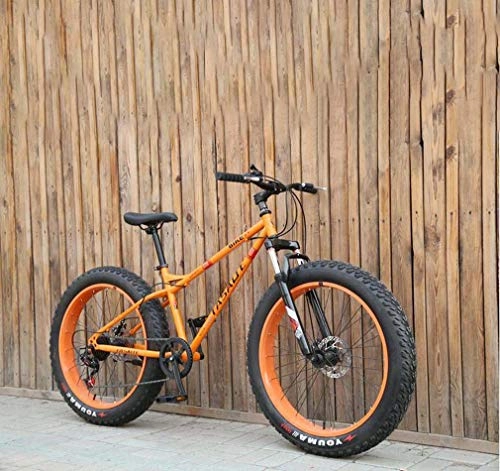 Mountainbike : AISHFP Fat Tire Herren Mountainbike, Doppelscheibenbremse / Cruiser Bikes, Strand Snowmobile Fahrrad, 26-Zoll-Aluminium-Felgen, Orange, 21 Speed