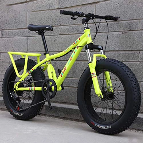 Mountainbike : AISHFP Kinder Fat Tire Mountain Bike, Strand Schnee-Fahrrad, Doppelscheibenbremse Cruiser Bikes, Leichte High-Carbon Stahlrahmen Fahrrad, 20 Zoll-Räder, Gelb, 24 Speed