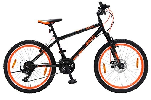 Mountainbike : Amigo Next Level - Mountainbike für Jungen und Mädchen - MTB für Kinder 24 Zoll - mit 21-Gang und geeignet ab 135 cm - mit Handbremse, Scheibenbremse und fahrradständer - Schwarz / Orange
