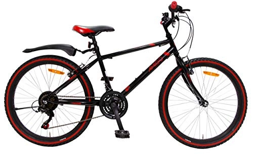 Mountainbike : Amigo Rock - Mountainbike für Jungen und Mädchen - 24 Zoll - Shimano 18-Gang - geeignet ab 135 cm - mit Handbremse, Scheibenbremse und fahrradständer - Schwarz / Rot