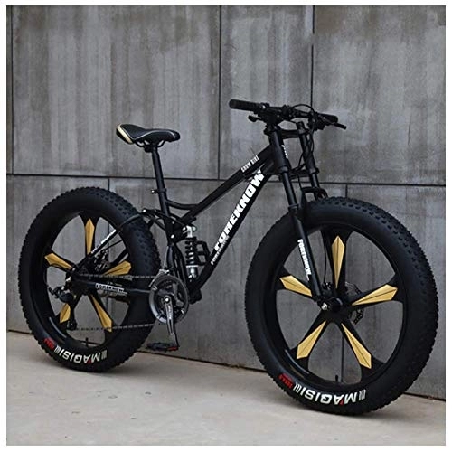 Mountainbike : AMITD Mountainbike MTB, 26 Zoll Fette Reifen Fahrrad, Fahrrad mit Scheibenbremsen, Rahmen aus Kohlenstoffstahl, MTB Fahrrad für Herren und Damen, 21 Speed, Black 5 Spoke