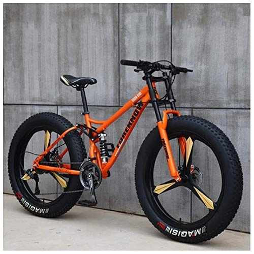 Mountainbike : AMITD Mountainbike MTB, 26 Zoll Fette Reifen Fahrrad, Fahrrad mit Scheibenbremsen, Rahmen aus Kohlenstoffstahl, MTB Fahrrad für Herren und Damen, 27 Speed, Orange 3 Spoke