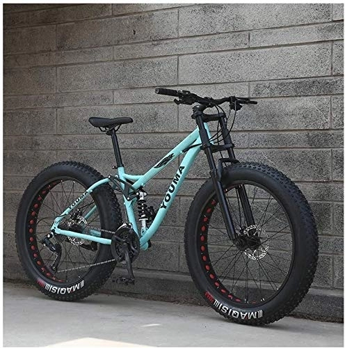 Mountainbike : Aoyo 26-Zoll-Mountainbikes, Erwachsene Jungen Mädchen Fat Tire Mountain Trail Fahrrad, Doppelscheibenbremse Fahrrad, High-Carbon Stahlrahmen, Anti-Rutsch-Bikes, (Color : Blue, Size : 21 Speed)