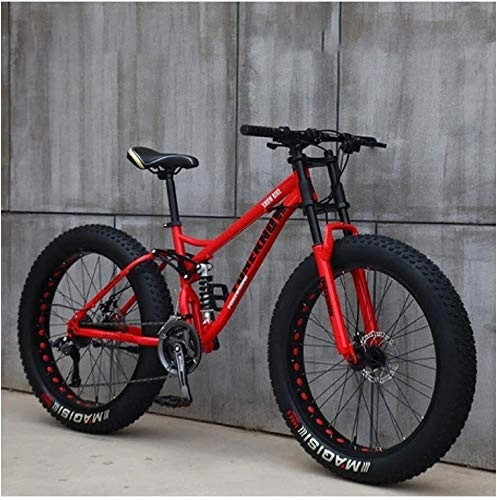 Mountainbike : Aoyo Mountain Bikes, Fahrrad, 26 Zoll, 21 Geschwindigkeiten, High Carbon Stahl, Leichtgewicht, Strand, Sport Bike, Dual-Suspension, Doppelscheibenbremse, Fat Tire Bike, (Color : Red)