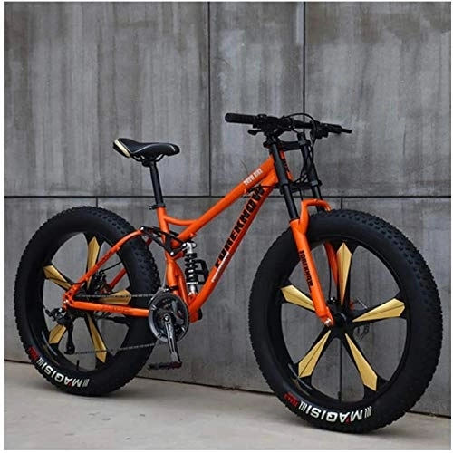 Mountainbike : Aoyo Mountainbikes, 66 cm (26 Zoll) Fat Tire Hardtail Mountainbike, Doppelfederung Rahmen und Federgabel für jedes Gelände (Farbe: 7 Gänge, Größe: Orange 5 Speichen)