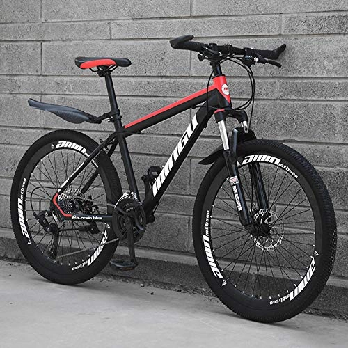 Mountainbike : AP.DISHU Mountainbike, Carbon Stahlrahmen Mechanische Scheibenbremsen 24-Gang Schaltbares Fahrrad Adult Outdoor Cross Country Fahrrad, Rot, 26inch