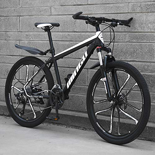 Mountainbike : AP.DISHU Mountainbike mit Variabler Geschwindigkeit 21 / 24 / 27 / 30 Geschwindigkeit Kohlenstoffstahl Rahmen 24 Zoll 10-Speichen-Räder MTB Damping Bicycle, Schwarz, 27 Speed