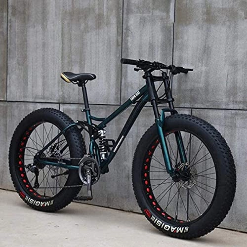 Mountainbike : AZBYC Mountainbike, 26 Zoll (66 cm), Erwachsene, Fat-Tyre-Mountain-Trail-Bike, 24-Gang-Fahrrad, Rahmen Aus Karbonstahl, Doppelte Vollfederung, Doppelte Scheibenbremse, Grey