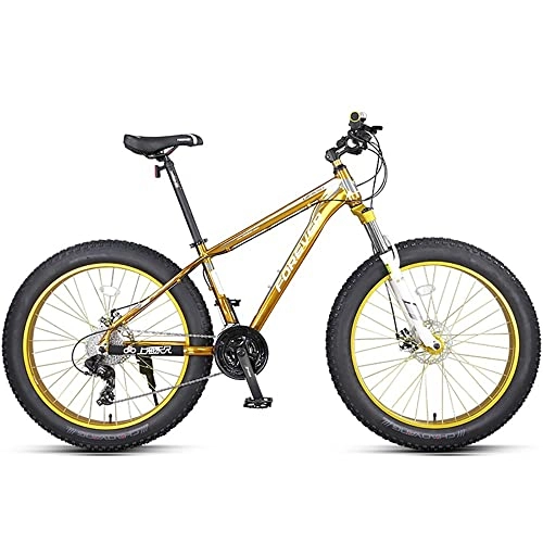 Mountainbike : Bananaww Hardtail Mountain Bike in 26 Zoll mit Scheibenbremsen und Dicken Reifen, Fatman 4.0 Fatbike für Mädchen und Jungen ab 165-190 cm MTB, Jugendfahrrad mit 27 Gang und Scheibenbremsen, Gold