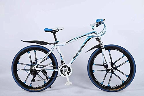 Mountainbike : Baozge 26 in Mountainbike mit 24 Gängen, für Erwachsene, leicht, aus Aluminiumlegierung, Full Frame, Federung vorne, für Herren, Scheibenbremse, blau, 1-blau 5