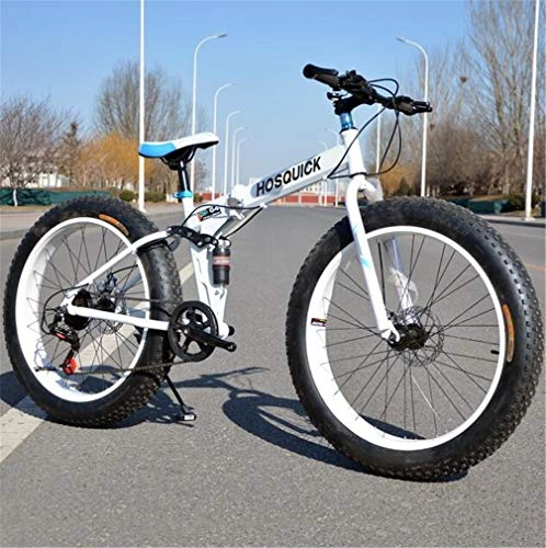 Mountainbike : Bbhhyy Mountainbike, Faltbare 20 „ / 26“ 4.0 Thick Übergroße Reifen Fahrrad-7-Gang (Color : White, Size : 26inch)