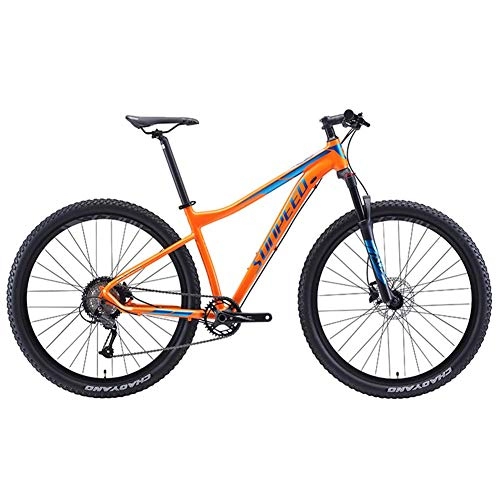 Mountainbike : BCX 9-Gang-Mountainbikes, Hardtail-Mountainbike für Erwachsene mit großen Rädern, Vorderradaufhängung mit Aluminiumrahmen, Mountain Trail-Bike, Orange