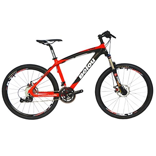 Mountainbike : beiou® Toray T700 Carbon Fiber Mountain Bike Komplett Fahrrad MTB 27 Speed 26 Rad Shimano 370 CB004 rot rot 17-Inch