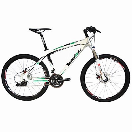 Mountainbike : beiou Toray T700Carbon Fiber Mountain Bike Komplett Fahrrad MTB 27Speed 26Rad Shimano 370CB004 Wei / Grn 15-Inch