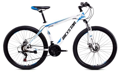 Mountainbike : Bicystar Unisex – Erwachsene MTB 26" Mountainbike, weiß / azurblau