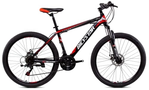 Mountainbike : Bicystar Unisex – Erwachsene MTB Mountainbike, schwarz / rot, 26 Zoll