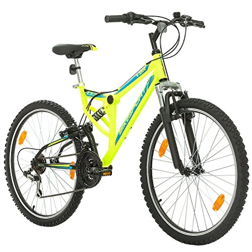 Mountainbike : Bikesport Fahrrad MTB Mountainbike Fully Full Suspension 26 Zoll Parallax Shimano 18 Gang (Neongrün)