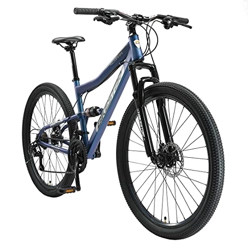 Mountainbike : BIKESTAR Fully Mountainbike Shimano 21 Gang Schaltung, Scheibenbremse 27.5 Zoll Reifen | 17 Zoll Rahmen MTB Vollgefedert | Blau
