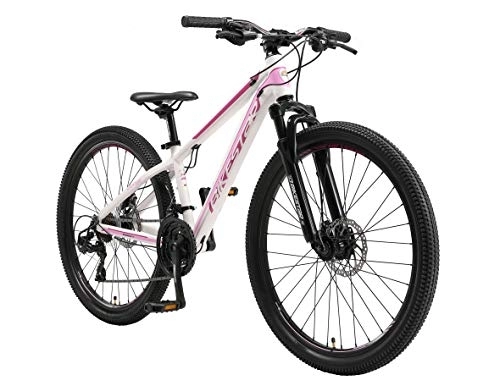 Mountainbike : BIKESTAR Hardtail Aluminium Mountainbike Shimano 21 Gang Schaltung, Scheibenbremse 26 Zoll Reifen | 13 Zoll Rahmen Alu MTB | Weiß Pink