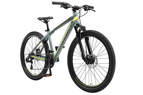Mountainbike : BIKESTAR Hardtail Aluminium Mountainbike Shimano 21 Gang Schaltung, Scheibenbremse 26 Zoll Reifen | 16 Zoll Rahmen Alu MTB | Grau Gelb