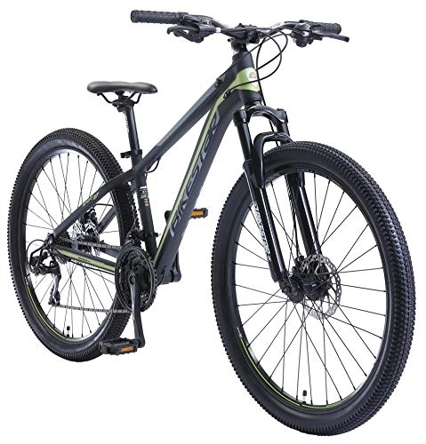 Mountainbike : BIKESTAR Hardtail Aluminium Mountainbike Shimano 21 Gang Schaltung, Scheibenbremse 27.5 Zoll Reifen | 14 Zoll Rahmen Alu MTB | Schwarz Grün