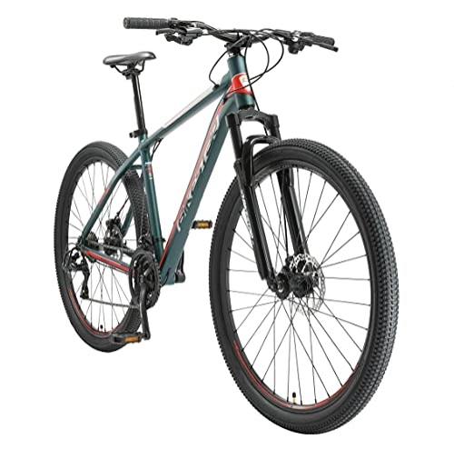 Mountainbike : BIKESTAR Hardtail Aluminium Mountainbike Shimano 21 Gang Schaltung, Scheibenbremse 29 Zoll Reifen | 19 Zoll Rahmen Alu MTB | Grün Rot