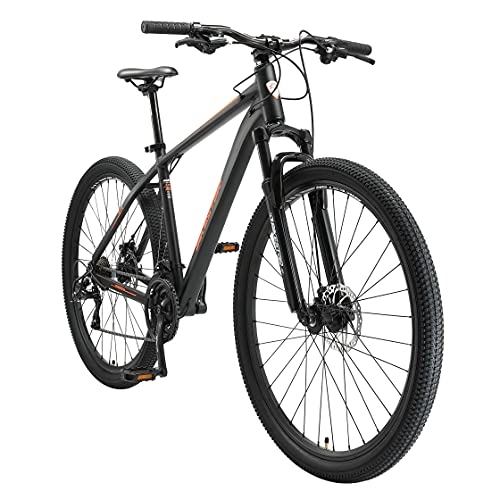 Mountainbike : BIKESTAR Hardtail Aluminium Mountainbike Shimano 21 Gang Schaltung, Scheibenbremse 29 Zoll Reifen | 19 Zoll Rahmen Alu MTB | Schwarz Orange