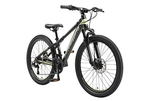 Mountainbike : BIKESTAR Kinder Fahrrad Aluminium Mountainbike 21 Gang Shimano, Scheibenbremse ab 9 Jahre | 24 Zoll Kinderrad MTB | Schwarz Grau