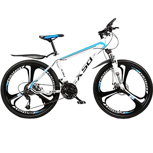 Mountainbike : BNMKL Kohlenstoffreicher Stahl Mountainbike, 26 Zoll-21 / 24 / 27 Geschwindigkeit Hardtail MTB Fahrrad, Gabelfederung Scheibenbremsen, Erwachsenen- Jugendfahrrad, White Blue, 26In 24Speed