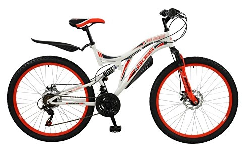 Mountainbike : Boss Ice White Unisex 26 inch Full Suspension Mountain Bike Red / White Ages 12