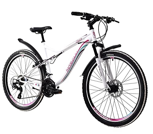 Mountainbike : breluxx® 26 Zoll Damen Mountainbike FS Sport Nora, weiß pink, 21 Gang + Disk + Schutzbleche