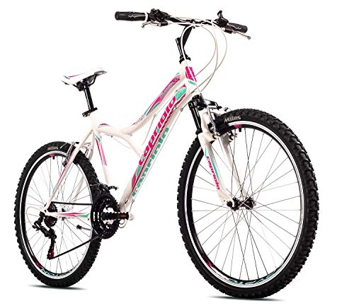 Mountainbike : breluxx® 26 Zoll Kinderfahrrad Mountainbike Hardtail Diavolo600 FS Sport, weiß-türkis-pink, 18 Gang Shimano - Made in EU