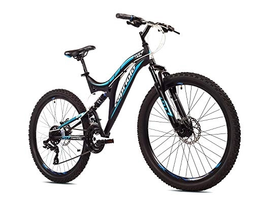 Mountainbike : breluxx® 26 Zoll Mountainbike Vollfederung GTX260 Sport 2D, Scheibenbremsen, schwarz / blau, 21 Gang Shimano, inkl. Schutzbleche