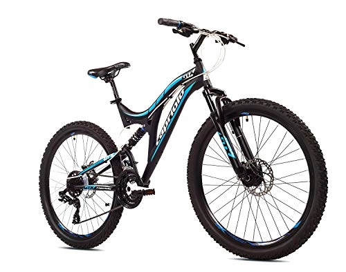 Mountainbike : breluxx® 26 Zoll Mountainbike Vollfederung GTX260 Sport 2D, Scheibenbremsen, schwarz / blau, 21 Gang Shimano, Modell 2020, Made in EU