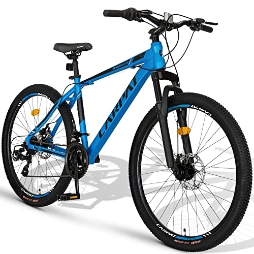 Mountainbike : CARPAT SPORT 26 Zoll Aluminium Mountainbike, Shimano 21 Gang-Schaltung, Doppelscheibenbremsen, Fahrrad geeignet für Erwachsene, Alu MTB, Männer und Frauen- Blau Schwarz