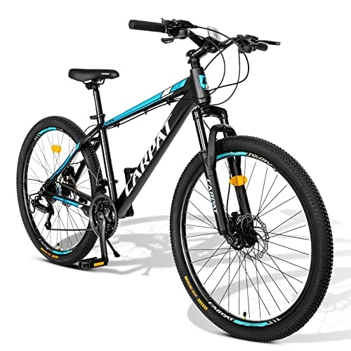 Mountainbike : Carpat Sport 27.5 Zoll Aluminium Mountainbike Shimano 21 Gang-Schaltung, Doppelscheibenbremsen, geeignet für Erwachsene, Alu MTB- Blau Schwarz