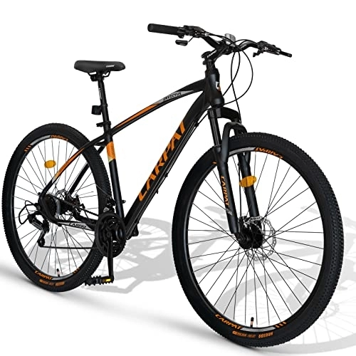 Mountainbike : CARPAT SPORT 27 Zoll Aluminium Mountainbike, Shimano 21 Gang-Schaltung, Doppelscheibenbremsen, Fahrrad geeignet für Erwachsene, Alu MTB, Männer und Frauen-Schwarz Orange