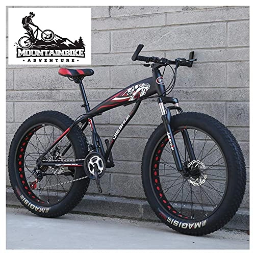 Mountainbike : CDPC Fette Reifen Hardtail MTB mit Gabelfederung für Erwachsenen Herren Damen, Unisex Jugend Kohlenstoffstahl Fahrr?der Mountainbike, Zwei Scheibenbremsen, New black1, 24 Inch 24 Speed