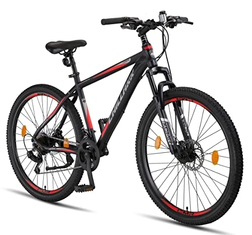 Mountainbike : Chillaxx Bike Legend Aluminium 24, 26, 27, 5 und 29 Zoll Shimano Mountainbike MTB Fahrrad für Jungen Mädchen Herren und Damen 21 Gang Schaltung Herrenrad Damenrad (27, 5 Zoll, Schwarz-Rot Disc-Bremse)