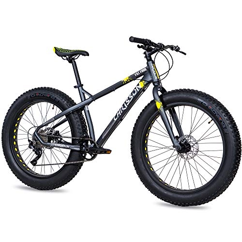Mountainbike : CHRISSON 26 Zoll Fatbike Mountainbike - Fat Four schwarz-gelb - Hardtail Fat Tyre Mountain Bike, Fahrrad mit 4.0 fette Reifen und 10 Gang Shimano Deore Schaltung