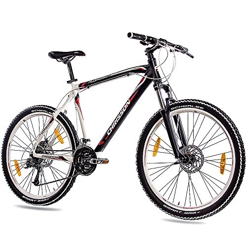 Mountainbike : CHRISSON 26" Zoll MTB Mountainbike Fahrrad ALLWEGER ALU mit 24G DEORE schwarz Weiss matt, Rahmengröße:48 cm